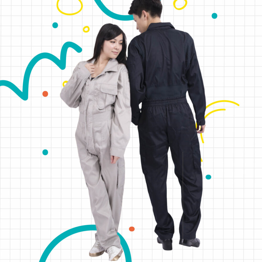 "連身工作服 (背後彈性透氣布)" "淺灰-1 橘色-2 深藍-3"