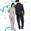 "連身工作服 (背後彈性透氣布)" "淺灰-1 橘色-2 深藍-3"