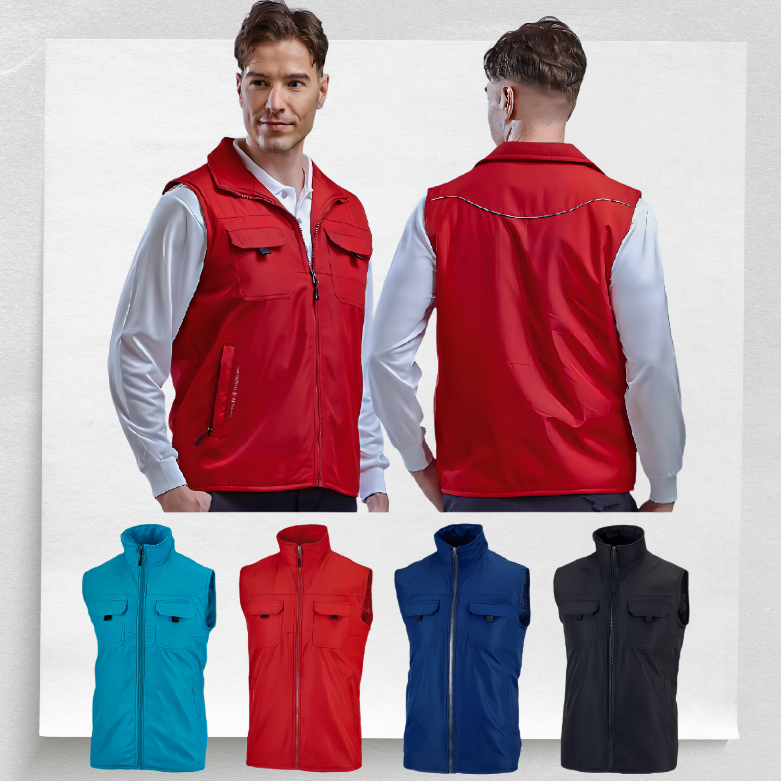 型號-SM-FLK39348- 1(水藍) SM-FLK39348-2(暗紅) SM-FLK39348-3(丈青) SM-FLK329348-4(黑) 石墨烯多口袋背心 聚酯纖維100%